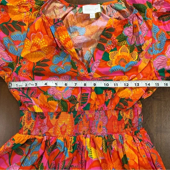 Sugarlips Idalia Floral Miller Split Neck Dress Size Small Cotton Tiered - Picture 7 of 7